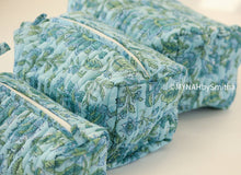 Load image into Gallery viewer, Blue Green Floral Makeup Bag
