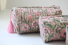 Load image into Gallery viewer, MYNAHbySmitha - Pistachio Lotus print travel/makeup/organizer/bag-Set of 3
