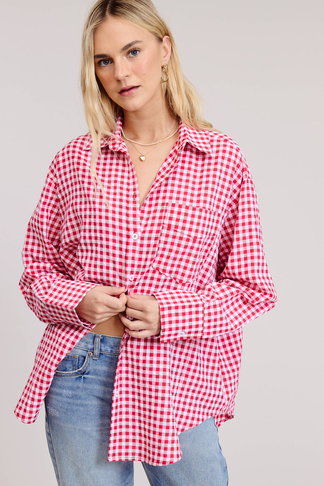 Oversized Gingham Button Down Shirt