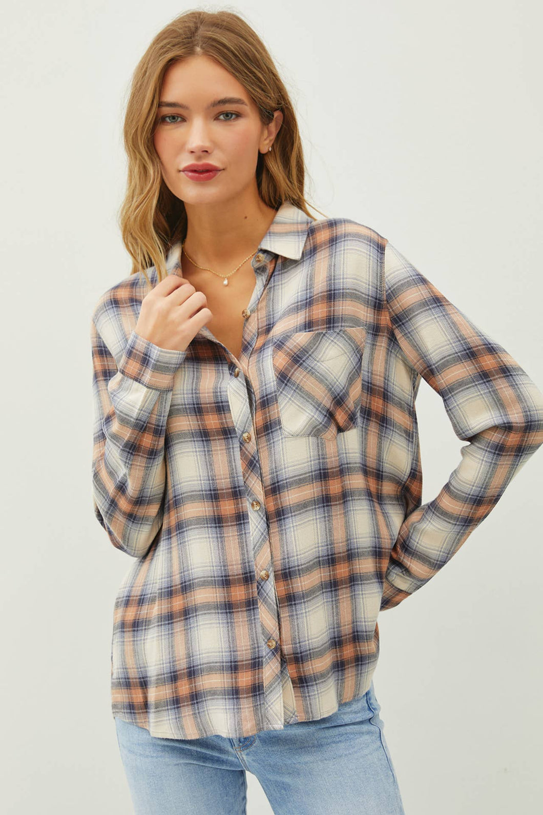 Be Cool - CLASSIC DENIM ORANGE FLANNEL SHIRT: Denim / M