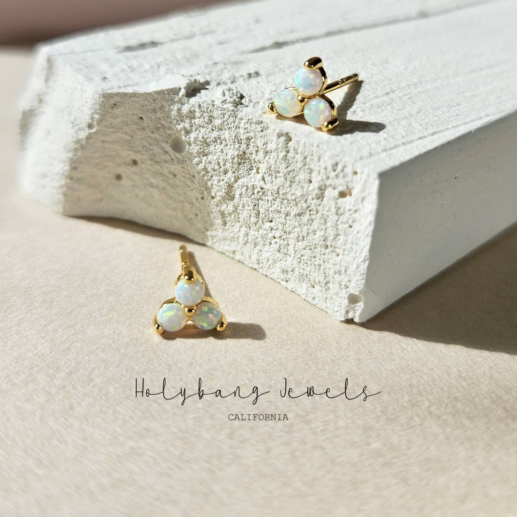 HolyBang Jewels - TRIPLE OPAL STUD EARRINGS: 18K GOLD / ONE SIZE