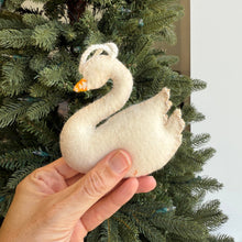 Load image into Gallery viewer, Swan with Branch Embroidered Wool Christmas Ornament
