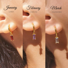 Load image into Gallery viewer, Baguette Birthstone Dangle Earrings
