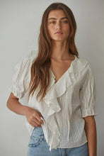 Load image into Gallery viewer, By Together - L8439 | Woven Cotton Buttondown V-Neck Short Sleeve Top: Off White / L
