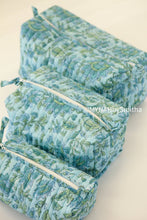 Load image into Gallery viewer, Blue Green Floral Makeup Bag
