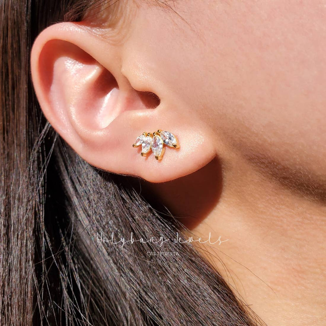 Marquise Cut Floral Earing 18k