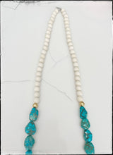 Load image into Gallery viewer, Turquoise Gemstone &amp; Tan Coconut Wood Bead Long Necklace
