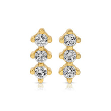 Load image into Gallery viewer, Triple CZ Bar Studs on Velvet Gift Tag
