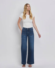 Load image into Gallery viewer, FLYING MONKEY - HIGH RISE PATCH POCKET TROUSER  HEM WIDE JEANS F5764D: DARK DENIM / 25
