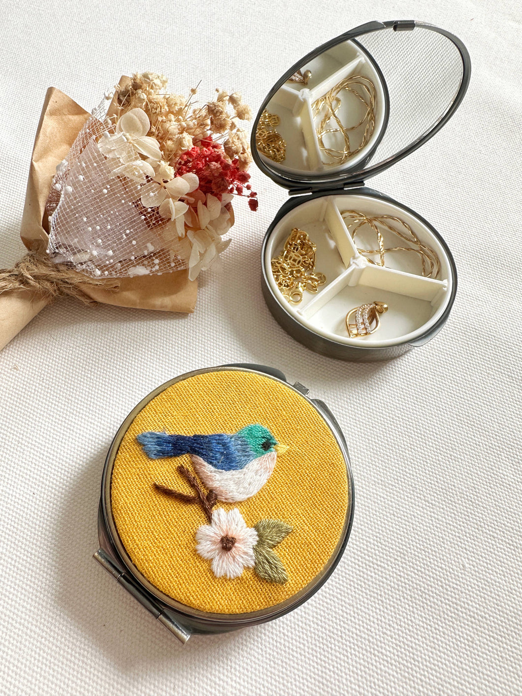 Floral Embroidered Jewelry Box