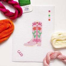 Load image into Gallery viewer, Hand Painted Pink Cowgirl Boot 3” Needlepoint Canvas
