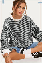 Load image into Gallery viewer, La Miel - MCT7678-Oversized Striped Long Sleeve Pullover Top: Latte / M
