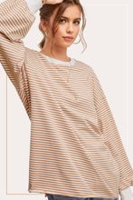 Load image into Gallery viewer, La Miel - MCT7678-Oversized Striped Long Sleeve Pullover Top: Latte / S
