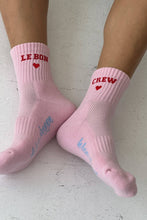 Load image into Gallery viewer, Embroidered Crew Socks: Strawberry Milk
