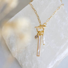 Load image into Gallery viewer, CZ, Mother of Pearl, Freshwater Pearl,Charm Toggle Necklace 

