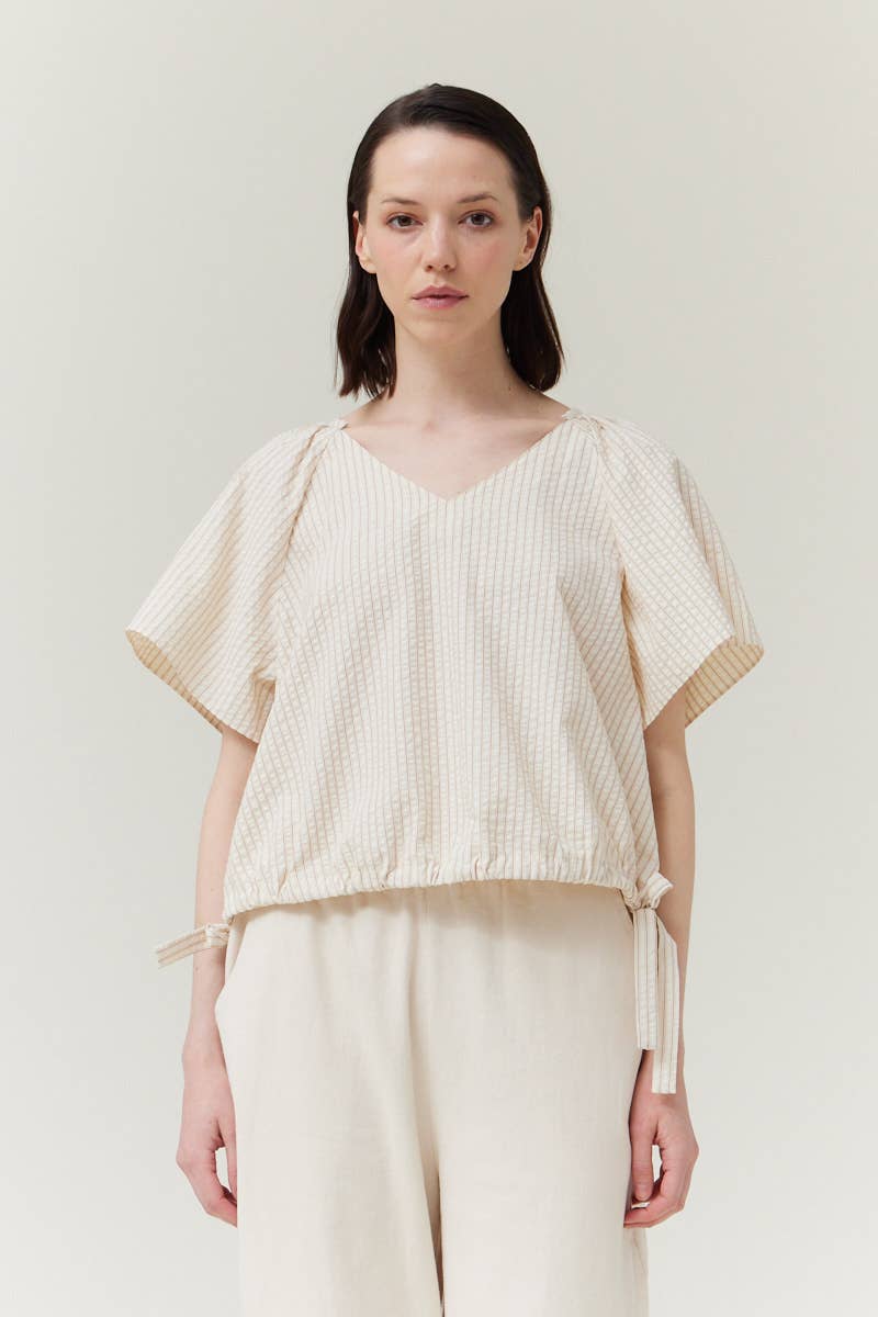 Striped Side Ribbon Shirt