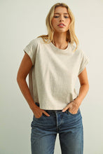 Load image into Gallery viewer, MIOU MUSE - T2263   ROUND NECK CUFFED SLEEVE TOP: OFF WHITE / L

