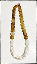 Load image into Gallery viewer, Tan Brown Bone Flat Bead Long Statement Necklace Coconut
