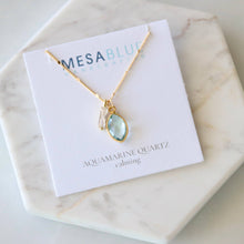 Load image into Gallery viewer, Aquamarine Quartz, Moonstone, CZ Baguette Necklace: Moonstone
