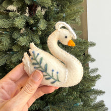 Load image into Gallery viewer, Swan with Branch Embroidered Wool Christmas Ornament
