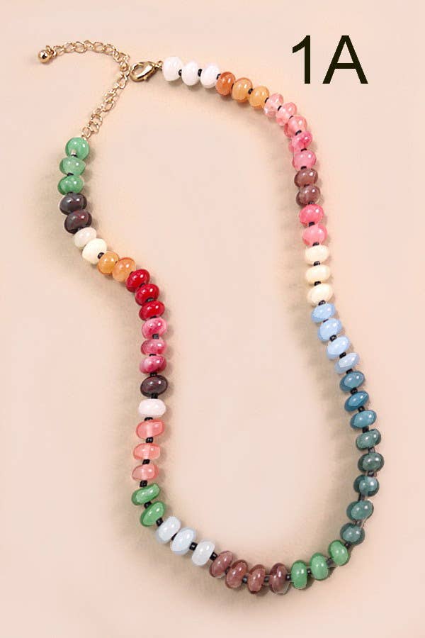 JOSSLYN by wall to wall - NATURAL AGATE GLASS SEMI PRECIOUS BEAD NECKLACE | 80N896: 1A