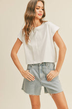 Load image into Gallery viewer, MIOU MUSE - T2263   ROUND NECK CUFFED SLEEVE TOP: OFF WHITE / S
