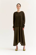 Load image into Gallery viewer, Grade &amp; Gather - 61385 - KNIT SATIN SKIRT DRESS: TAPENADE / Contemporary / M

