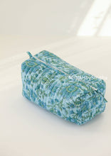 Load image into Gallery viewer, Blue Green Floral Makeup Bag
