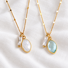 Load image into Gallery viewer, Aquamarine Quartz, Moonstone, CZ Baguette Necklace: Moonstone
