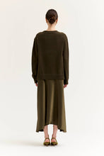 Load image into Gallery viewer, Grade &amp; Gather - 61385 - KNIT SATIN SKIRT DRESS: TAPENADE / Contemporary / M
