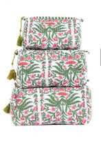 Load image into Gallery viewer, LA Soul - Black Floral print Quilted Cotton Toiletry Bag Set
