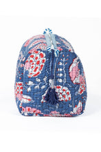 Load image into Gallery viewer, LA Soul - Blue Floral print Quilted Cotton Toiletry Bag Set
