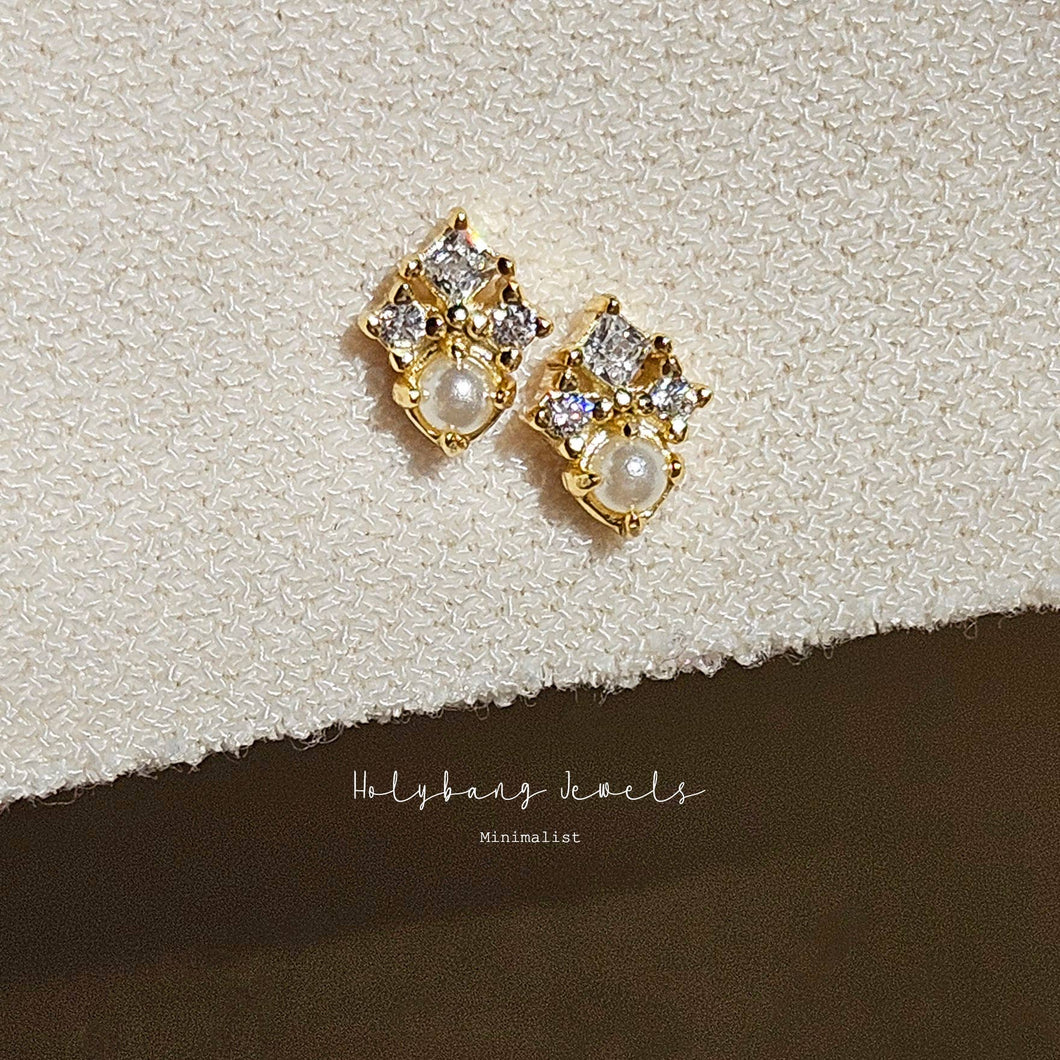 Tiny Pearl & Crystal Earrings