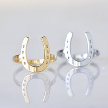 Load image into Gallery viewer, Mesa Blue - Lucky Horseshoe Ring : Yellow Gold / US 8
