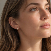 Load image into Gallery viewer, HolyBang Jewels - FLORAL CRYSTAL HUGGIE EARRINGS - E-H9082: 18K GOLD / ONE SIZE
