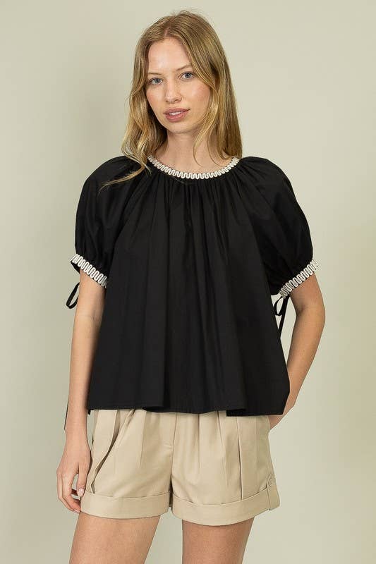 Puff Sleeve Trim Detail Blouse