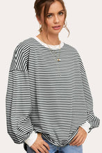 Load image into Gallery viewer, La Miel - MCT7678-Oversized Striped Long Sleeve Pullover Top: Latte / S
