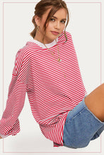 Load image into Gallery viewer, La Miel - MCT7678-Oversized Striped Long Sleeve Pullover Top: Latte / S
