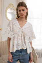 Load image into Gallery viewer, RAISONNEL - Polka Dot Eyelet Collar Blouse - RT1195: POLKA DOT / S-M-L (3-2-1)
