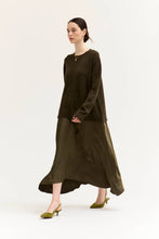 Load image into Gallery viewer, Grade &amp; Gather - 61385 - KNIT SATIN SKIRT DRESS: TAPENADE / Contemporary / M
