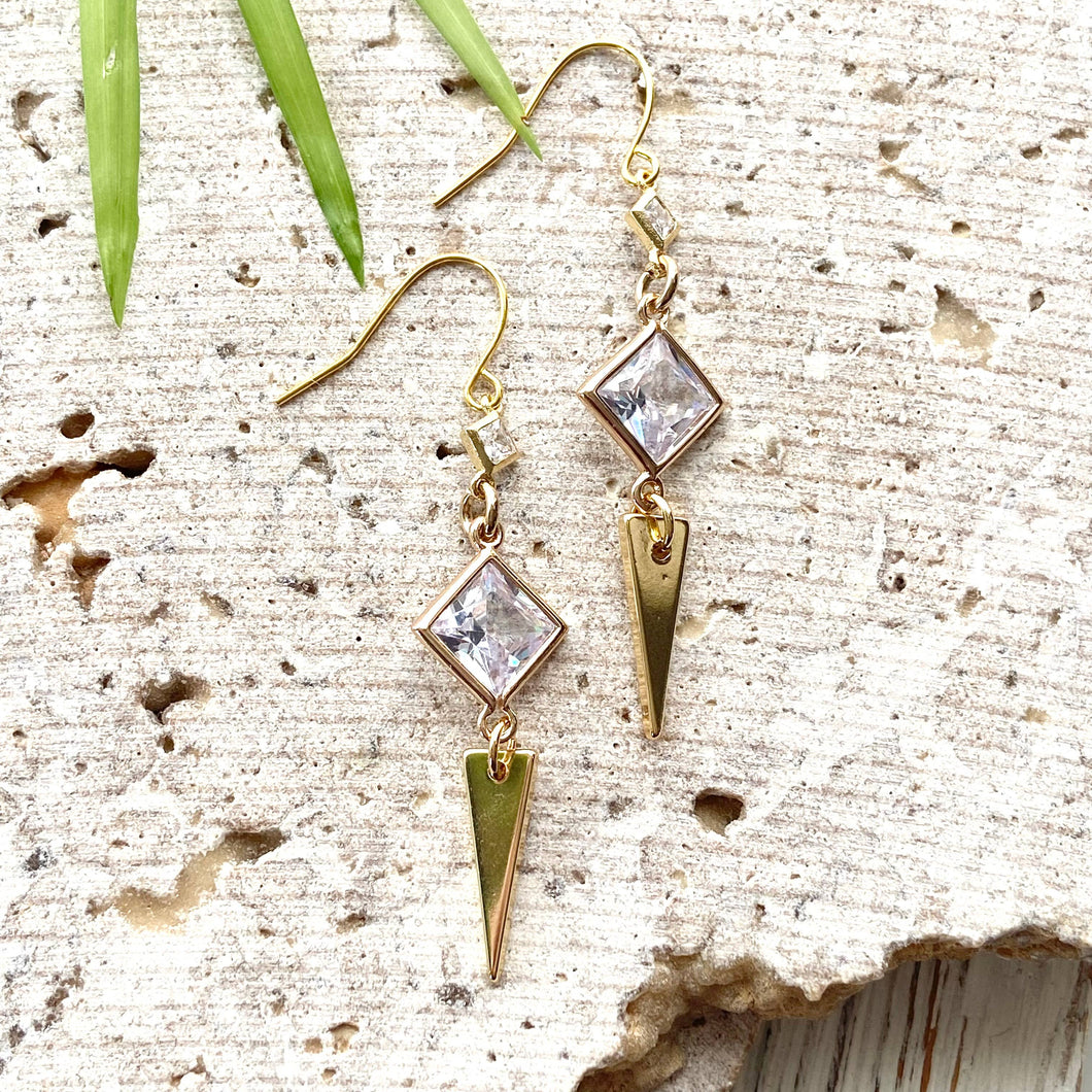 Gold Crystal Triangle Earrings