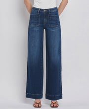 Load image into Gallery viewer, FLYING MONKEY - HIGH RISE PATCH POCKET TROUSER  HEM WIDE JEANS F5764D: DARK DENIM / 27
