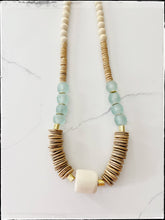 Load image into Gallery viewer, Tan Coconut Wood &amp; White African Bone Bead Necklace Glass
