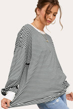 Load image into Gallery viewer, La Miel - MCT7678-Oversized Striped Long Sleeve Pullover Top: Latte / M
