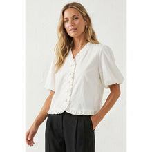Load image into Gallery viewer, Naked Zebra - Ruffle Detail Bubble Sleeve Top: Off White / S
