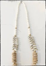 Load image into Gallery viewer, White Coconut Wood Round Bead &amp; Cowrie Sea Shell Necklace
