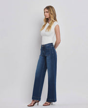 Load image into Gallery viewer, FLYING MONKEY - HIGH RISE PATCH POCKET TROUSER  HEM WIDE JEANS F5764D: DARK DENIM / 27
