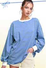 Load image into Gallery viewer, La Miel - MCT7678-Oversized Striped Long Sleeve Pullover Top: Latte / S
