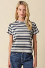 Load image into Gallery viewer, Olivaceous - Mila Stripe Baby Tee: Cream Navy / L
