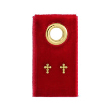 Load image into Gallery viewer, Splendid Iris - Petite Dot Cross Stud Earrings on Red Velvet Tag: Gold

